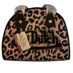 Von Dutch Black and Pink Leopard Shoulder Bag